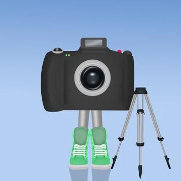 Funny camera with tripod Stock Illustration
