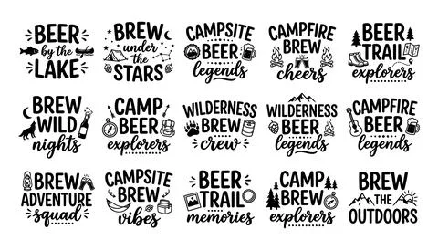 Funny Camping Beer Quotes Typography Bundle for Adventure T Shirt Prints Stock Illustration