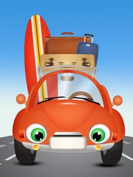 Funny car on vacations Stock Illustration