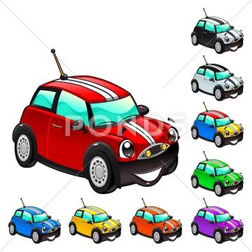 Funny cars in different colors. Stock Illustration