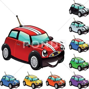 Funny cars in different colors. Stock Illustration