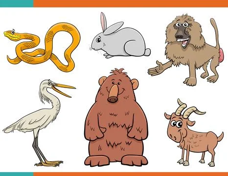 Funny cartoon animals comics characters set Stock-Illustration