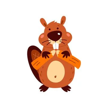 Funny cartoon beaver on a white background. Vector illustration Stock Illustration