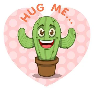 Funny Cartoon Cactus Character Needs Hug Stock Illustration