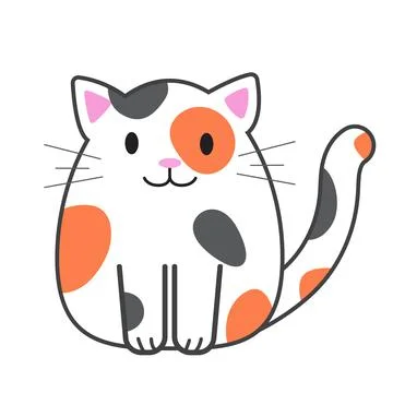 Funny cartoon cat, cute vector illustration in flat style. White, orange and Stock Illustration