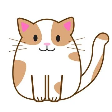 Funny cartoon cat, cute vector illustration in flat style. White and brown cat.  Stock Illustration
