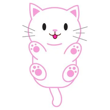Funny cartoon cat, cute vector illustration in flat style. White and pink cat Stock Illustration