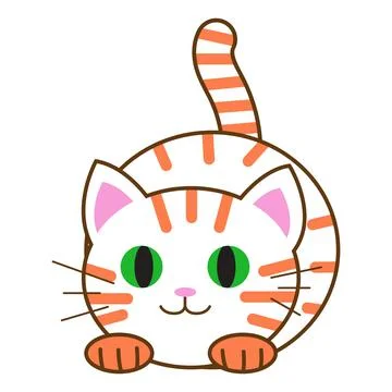 Funny cartoon cat, cute vector illustration in flat style. White and orange cat. Stock Illustration