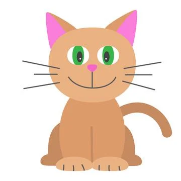 Funny cartoon cat, cute vector illustration in flat style. Beige and brown cat.  Stock Illustration