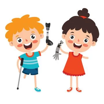 Funny Cartoon Character Using Prosthesis Illustrazione stock