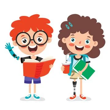 Funny Cartoon Character Using Prosthesis 스톡 일러스트