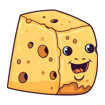 Funny cartoon cheese slice on white background Stock Illustration