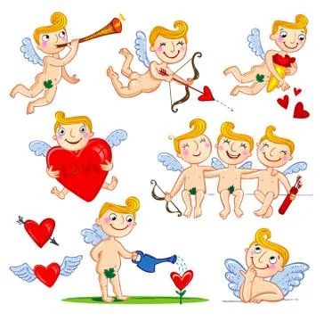 Funny cartoon cupids Stock Illustration