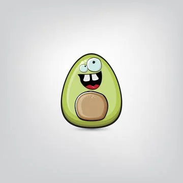 Funny cartoon cute tiny avocado character isolated on grey background. My name Stock Illustration