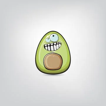 Funny cartoon cute tiny avocado character isolated on grey background. My name Stock Illustration