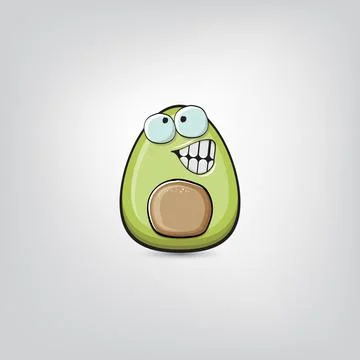 Funny cartoon cute tiny avocado character isolated on grey background. My name Stock Illustration
