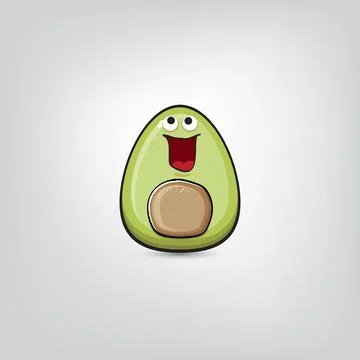 Funny cartoon cute tiny avocado character isolated on grey background. My name Stock Illustration