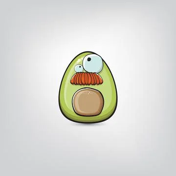 Funny cartoon cute tiny avocado character isolated on grey background. My name Stock Illustration
