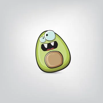 Funny cartoon cute tiny avocado character isolated on grey background. My name Stock Illustration