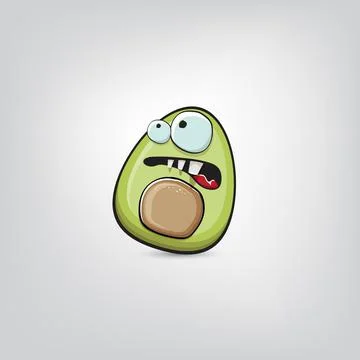 Funny cartoon cute tiny avocado character isolated on grey background. My name Stock Illustration