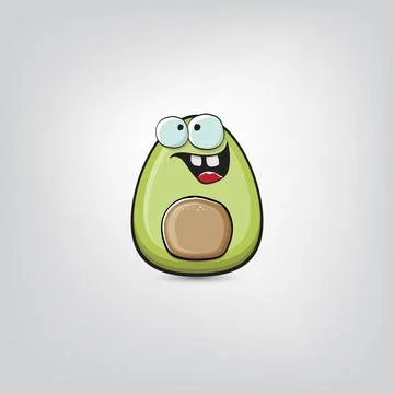 Funny cartoon cute tiny avocado character isolated on grey background. My name Ilustración de archivo