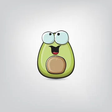 Funny cartoon cute tiny avocado character isolated on grey background. My name Stock Illustration