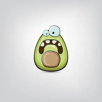 Funny cartoon cute tiny avocado character isolated on grey background. My name Stock Illustration