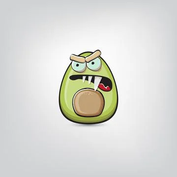 Funny cartoon cute tiny avocado character isolated on grey background. My name Stock Illustration