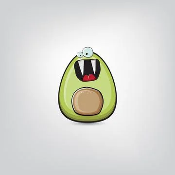 Funny cartoon cute tiny avocado character isolated on grey background. My name Stock Illustration