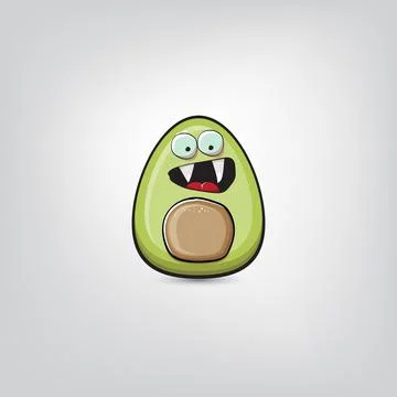 Funny cartoon cute tiny avocado character isolated on grey background. My name Stock Illustration