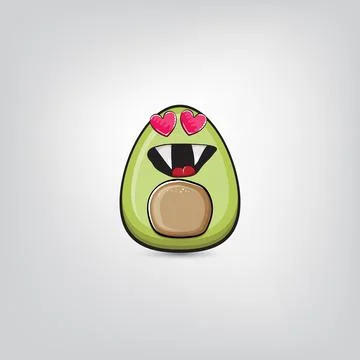 Funny cartoon cute tiny avocado character isolated on grey background. My name Stock Illustration