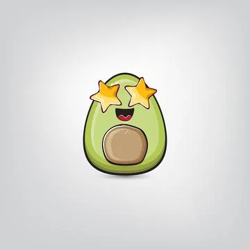 Funny cartoon cute tiny avocado character isolated on grey background. My name Stock Illustration
