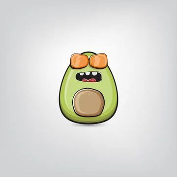 Funny cartoon cute tiny avocado character isolated on grey background. My name Stock Illustration