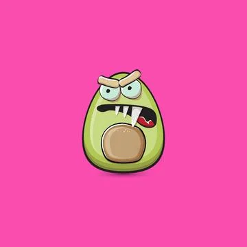 Funny cartoon cute tiny avocado character isolated on pink background. My name Illustrazione stock