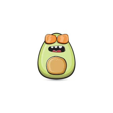 Funny cartoon cute tiny avocado character isolated on grey background. My name Stock Illustration