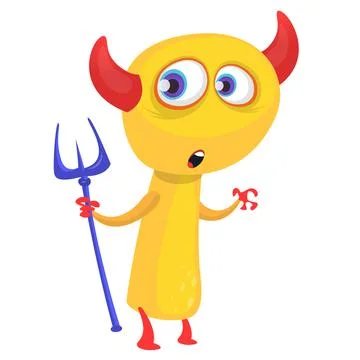 Funny cartoon devil with trident. Vector clipart イラスト素材