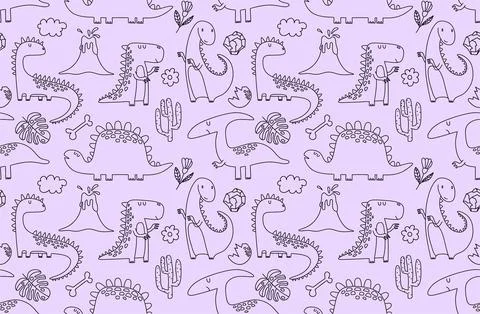 Funny cartoon dino seamless pattern. Stock Illustration