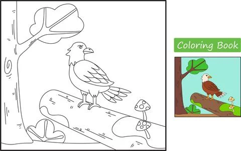 Funny cartoon eagle. Coloring pages. Vector illustration Stock Illustration