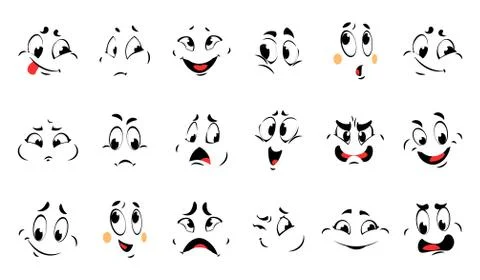 Funny cartoon faces. Comic different emotions. Vector character collection Stock Illustration