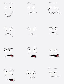 Funny cartoon faces in different poses and feelings Stock Illustration