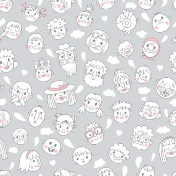 Funny cartoon faces. Seamless pattern. Stock Illustration