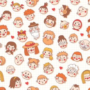 Funny cartoon faces. Seamless pattern. Stock Illustration