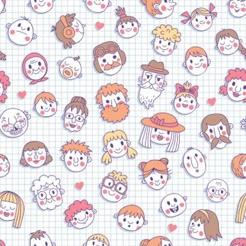 Funny cartoon faces. Seamless pattern. Stock Illustration