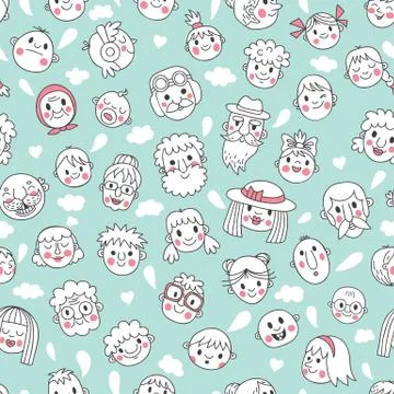 Funny cartoon faces. Seamless pattern. Stock Illustration