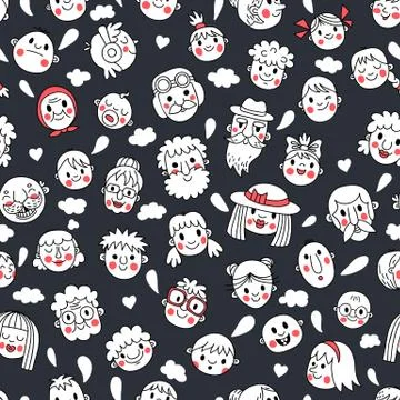 Funny cartoon faces. Seamless pattern. Stock Illustration