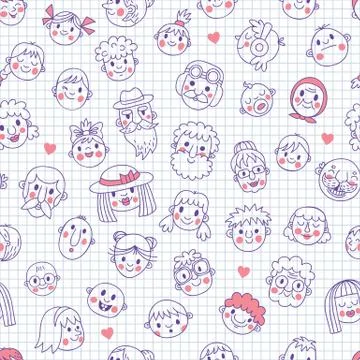 Funny cartoon faces. Seamless pattern. Stock Illustration