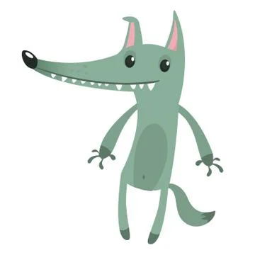 Funny cartoon gray wolf. Vector illustration. イラスト素材