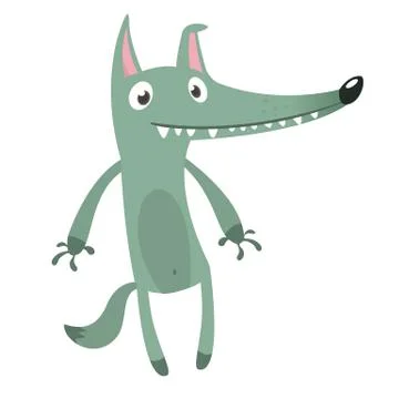 Funny cartoon gray wolf. Vector illustration. 스톡 일러스트