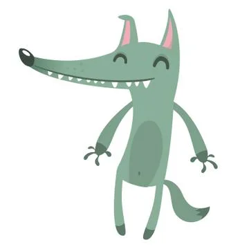 Funny cartoon gray wolf. Vector illustration. Stock Illustration
