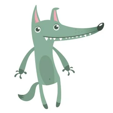 Funny cartoon gray wolf. Vector illustration. 스톡 일러스트